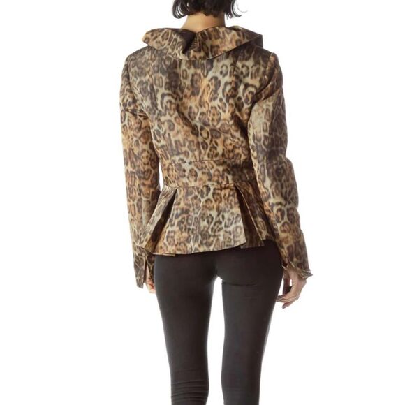 ZELDA Brown Leopard Print Ruffle Collar Jacket 4 - Picture 4 of 10